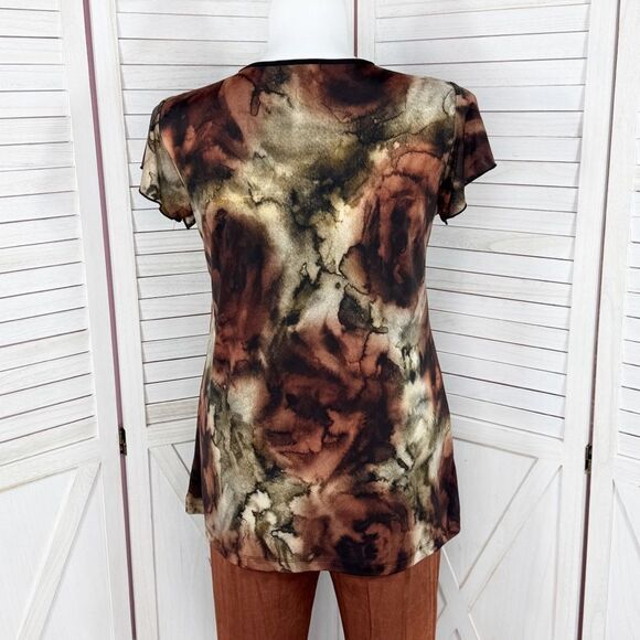 Dress Barn Tie Dye Flutter Sleeve Tunic Top Shirt Brown Black 1X - Picture 5 of 12